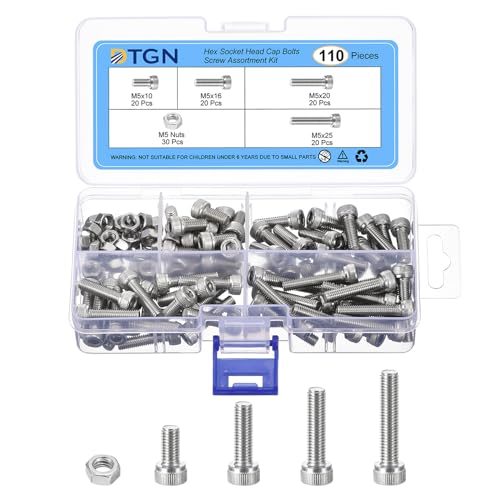 110 kpl M5 metriset ruuvivalikoima, pultti- ja mutterisarja, 304 ruostumatonta terästä M5X10/16/20/25 mm kuusiokanta ruuvisarja 3D-tulostukseen DIY  |   Ruuvit ja pultit -valikoimakset Kiinnittimet Ruuvit ja pultit -valikoimakset