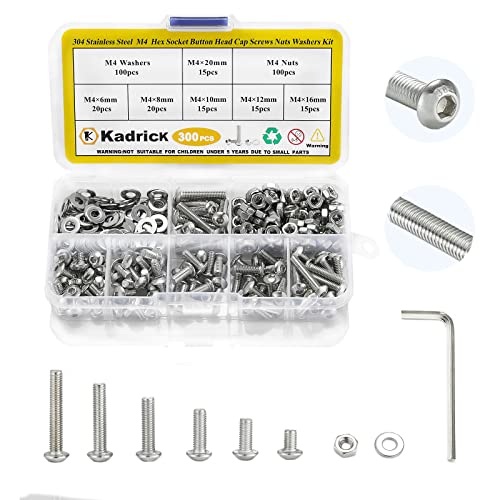 300 Kpl M4 Ruuvivalikoima Painonuppipäällysteinen Kuusioitu Kansi, M4X6Mm, 8Mm, 10Mm, 12Mm, 16Mm, 20Mm Ruostumattomat Metri Ruuvit, Mutrit, Alustat Setti 1 Kuusioavain mukana  |   Ruuvit Kiinnittimet Ruuvit