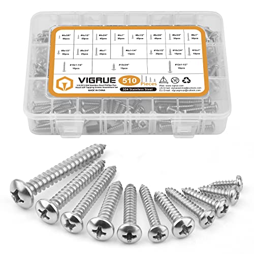 510 kpl ruostumattomasta teräksestä valmistettu puupulttisarja, 4#6#8#10#12 Phillips panhead-levypultit, itseporautuvat pultit, pituus 3/8″ – 1-1/2″  |   Ruuvit Kiinnittimet Ruuvit