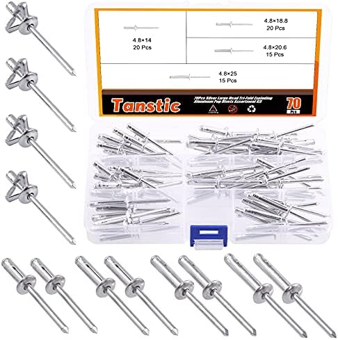 7 kpl 3/16” X 9/16” / 3/4” / 13/16” / 1” 4 kokoista flange-alumiinista sokkaririvettiä, suuret päätri-fold räjähtävät pop-rivettisarja (hopea)  |   Niitit Kiinnittimet Niitit