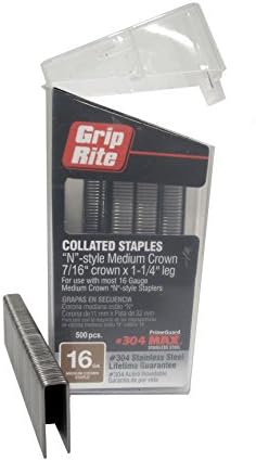 Grip Rite Prime Guard Maxb64890 16-gauge 7/16″ keskikruunu 1-1/4″ 304-ruostumatonta terästä niitit vyöklipsissä (500 kappaleen pakkaus)  |   Kansiotukku Kansiotukku Kansiotukku