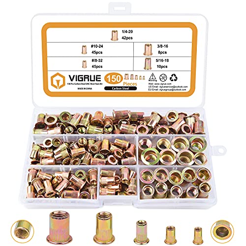 150 kpl #8-32 #10-24 1/4″-20 5/16″-18 3/8″-16 hiiliteräksisiä Unc-rivettimuttereita, keltapintakäsitelty, litteä pää, kierrettävä insertimutterisarja  |   Kierteelliset liittimet Kierteelliset liittimet Kierteelliset liittimet